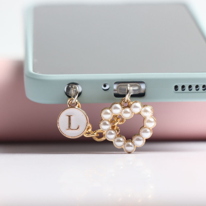 Nút Chống Bụi Cổng Sạc Điện Thoại Di Động diy Đính Hạt Ngọc Trai Hình Trái Tim Có Thể Tùy Chỉnh Chống Bụi