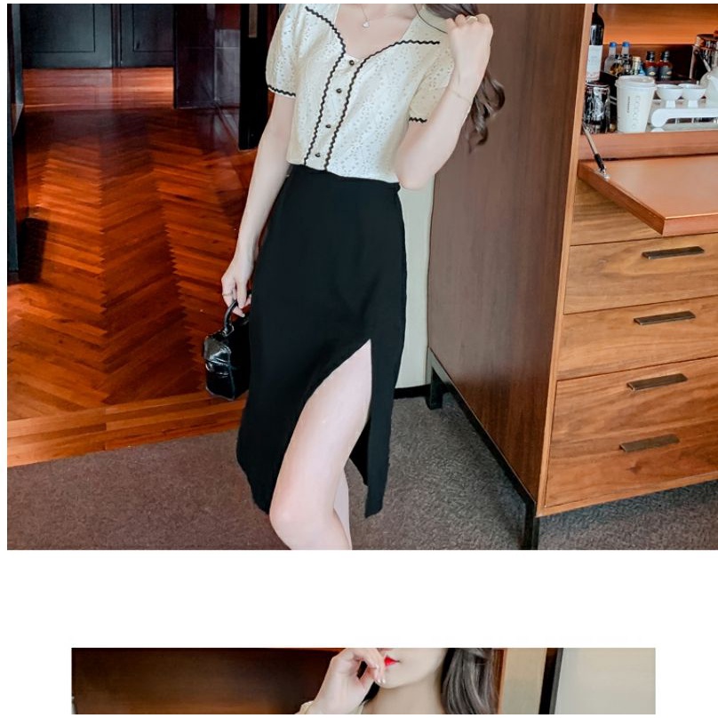 Mới Đầm Chiffon Tay Ngắn Phối Ren Thời Trang Mùa Hè