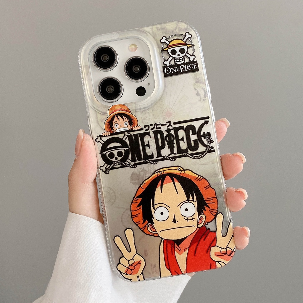 Ốp Điện Thoại Màu Bạc Sáng Họa Tiết Hoạt Hình Luffy One Piece Sang Trọng Cho iPhone 14Pro Max 13promax 12 11