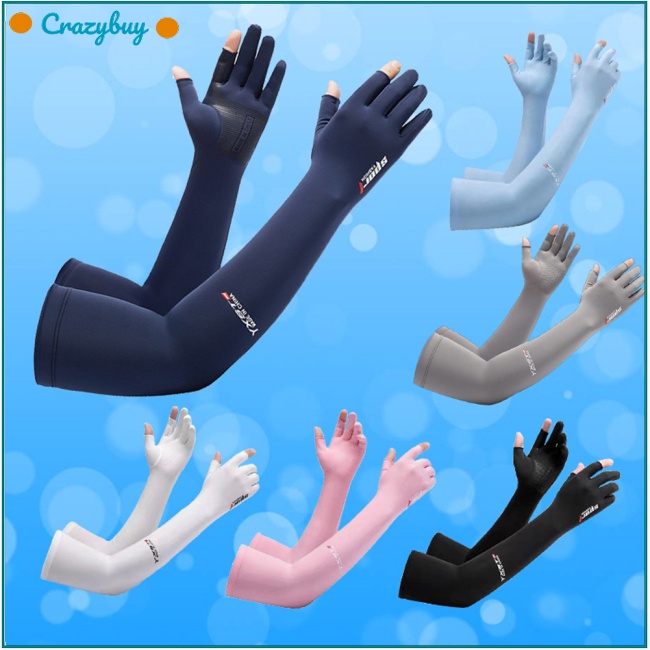 Cr 1 Cặp Găng Tay Chống Nắng Bằng Lụa Lạnh Mỏng Có Lỗ Xỏ Ngón Cái Bảo Vệ Tay Chống
