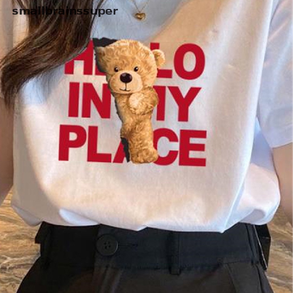 Áo Thun Nữ Tay Ngắn Cổ Tròn In Hình Gấu Thời Trang