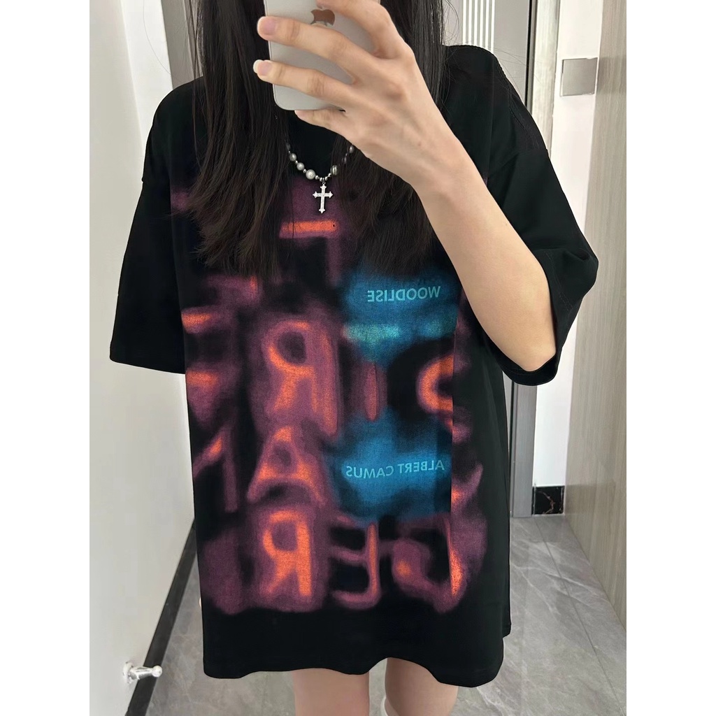 Áo Thun 100% cotton Ngắn Tay Cổ Tròn In Họa Tiết Đơn Giản Dành Cho Nữ