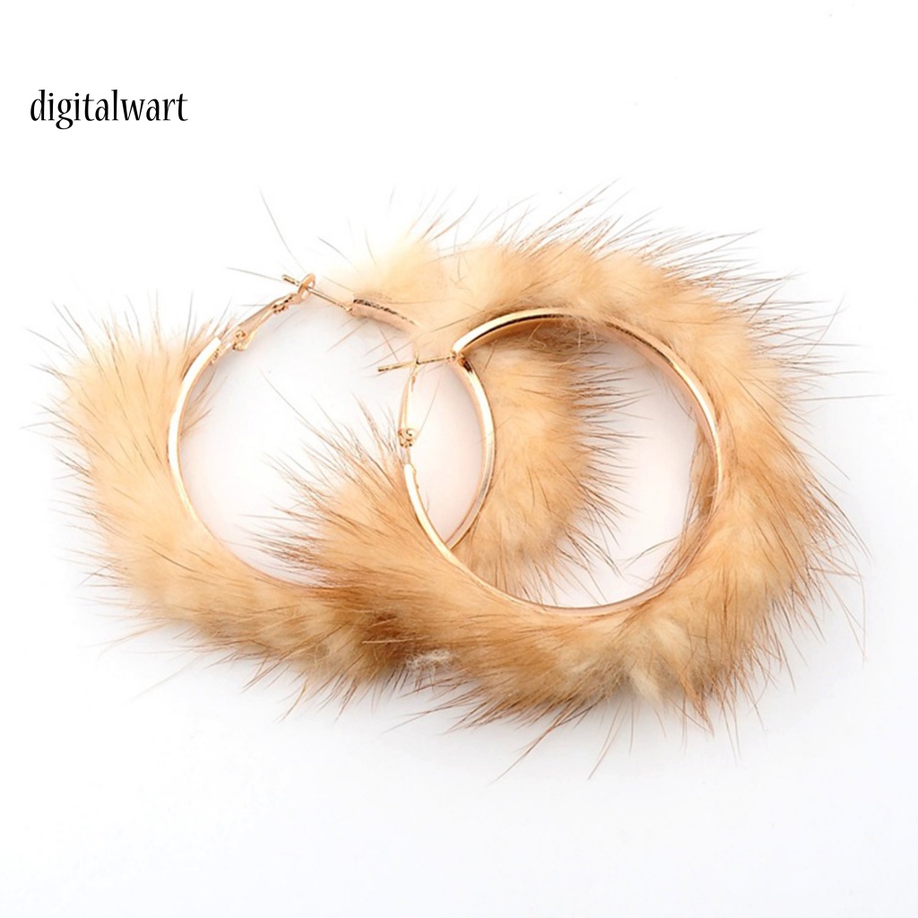 Kỹ Thuật Số| 1 Đôi Bông Tai Hình Tròn Phủ Lông Nhung Thời Trang Sang Trọng