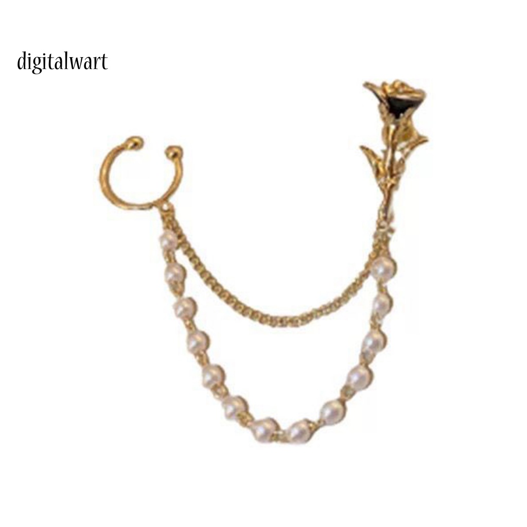 Kỹ Thuật Số| 1 Khuyên Kẹp Vành Tai Hình Hoa Hồng Đen Đính Ngọc Trai Giả Cao Cấp Cho Nữ