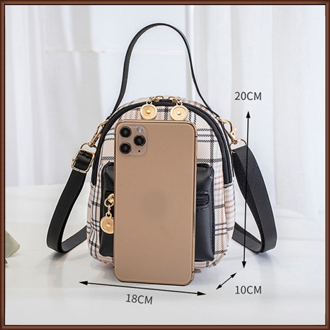 Ba Lô Da Nhân Tạo Mini Họa Tiết Kẻ Sọc Với Tay Cầm Mềm Mại Cho Nữ