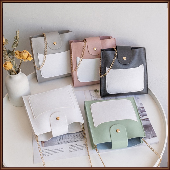 Túi Đeo Chéo Giả Da Phối Màu Tương Phản Với Khóa Nam Châm Thời Trang Cho Nữ