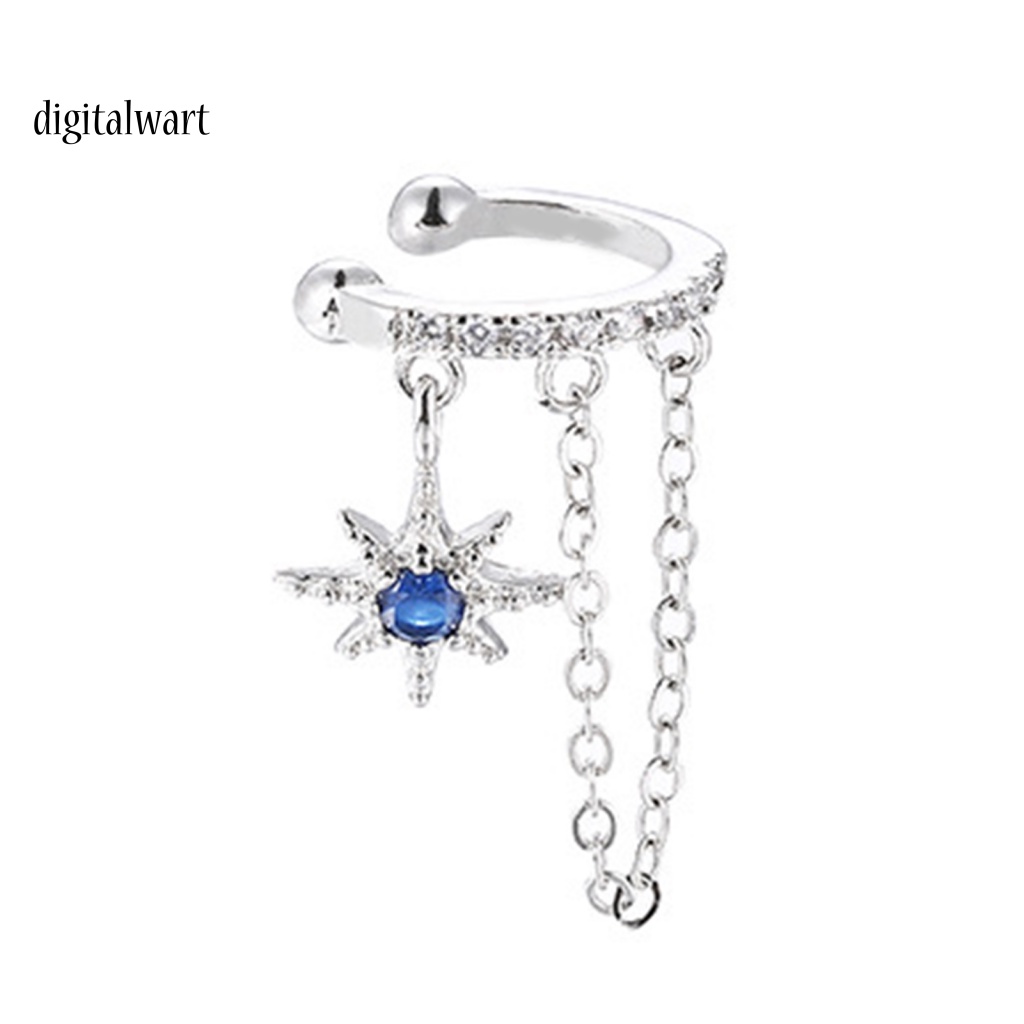 Kỹ Thuật Số| 1 Bông Tai Dạng Kẹp Hình Khối Ngôi Sao / Hình Học Đính Đá Zircon Phối Dây Xích Tua Rua Phong Cách