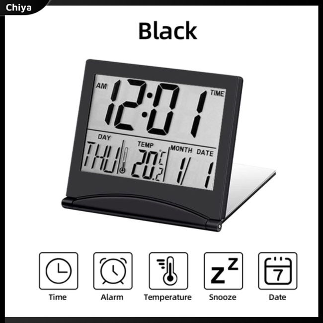 Đồng Hồ Báo Thức Kỹ Thuật Số Lcd Có Thể Gấp Lại Cảm Biến Nhiệt Độ Và Độ Ẩm Để Bàn