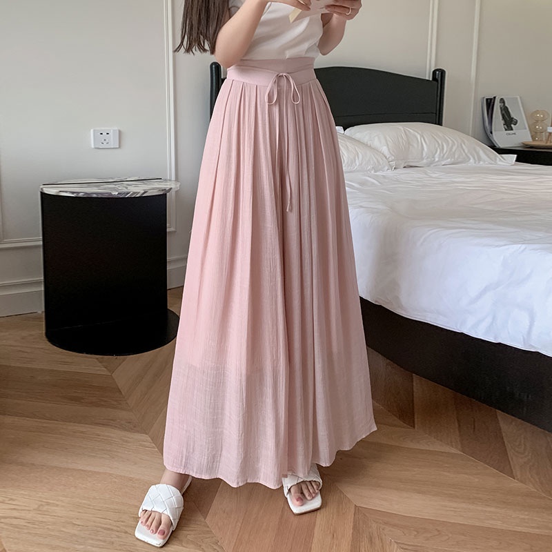 SUXI Quần Dài Ống Rộng Lưng Cao Co Giãn Màu Sắc Đơn Giản Dành Cho Nữ