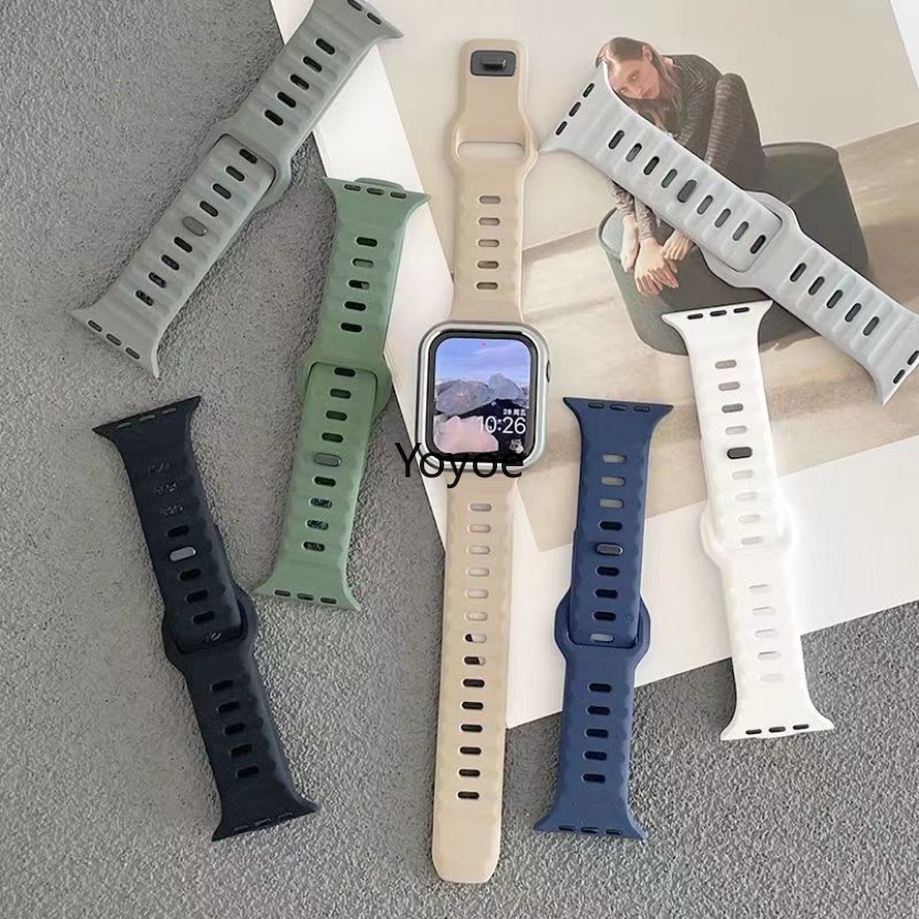 Dây Đeo Đồng Hồ Bằng Silicon Mềm Màu Đen Khóa Vuông Cho iWatch Series 8 7 SE 6 5 4 3 2 1 49mm 41mm 44mm 40mm 42mm 38mm