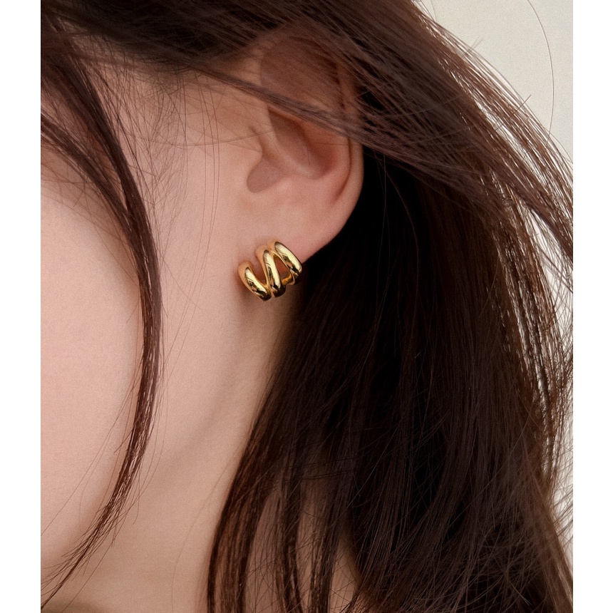 Khuyên Tai Kim Loại Nhiều Vòng Phong Cách Retro Hàn Quốc Độc Đáo Dễ Phối Đồ