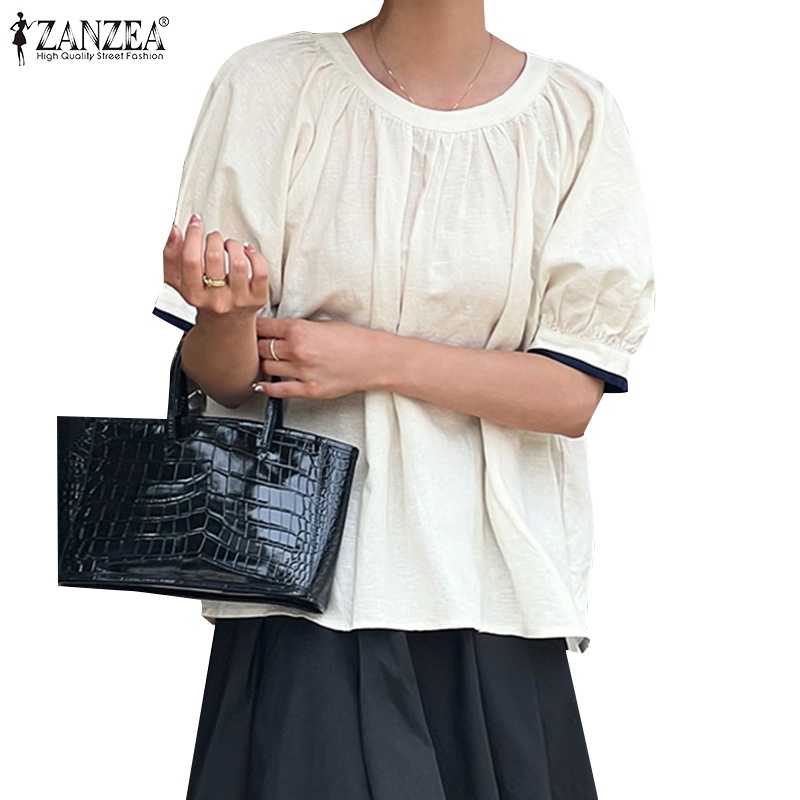 Zanzea Áo Thun Nữ Ngắn Tay Cổ Tròn Thắt Nơ Lưng Thời Trang