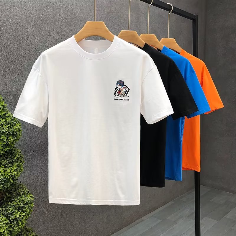 Áo Thun Cotton Ngắn Tay Cổ Tròn In Họa Tiết Hoạt Hình Phong Cách Hàn Quốc Cho Nam Cỡ S-5XL
