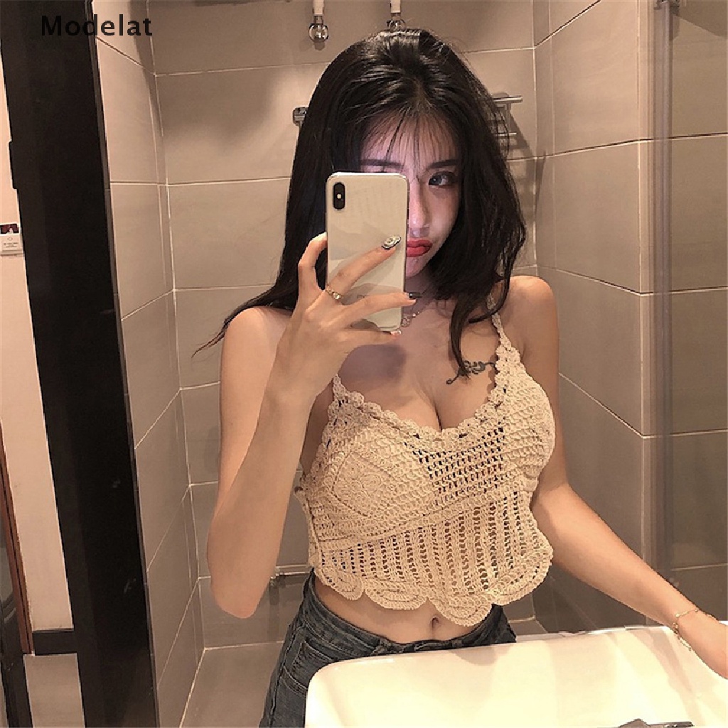 Crop Top Đan Móc Cổ Chữ V Phối Tua Rua Thời Trang Đi Biển Cho Bạn Gái