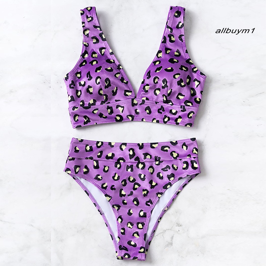Bộ Bikini 2 Mảnh Họa Tiết Da Báo Màu Sắc Tương Phản Nhanh Khô Cho Nữ