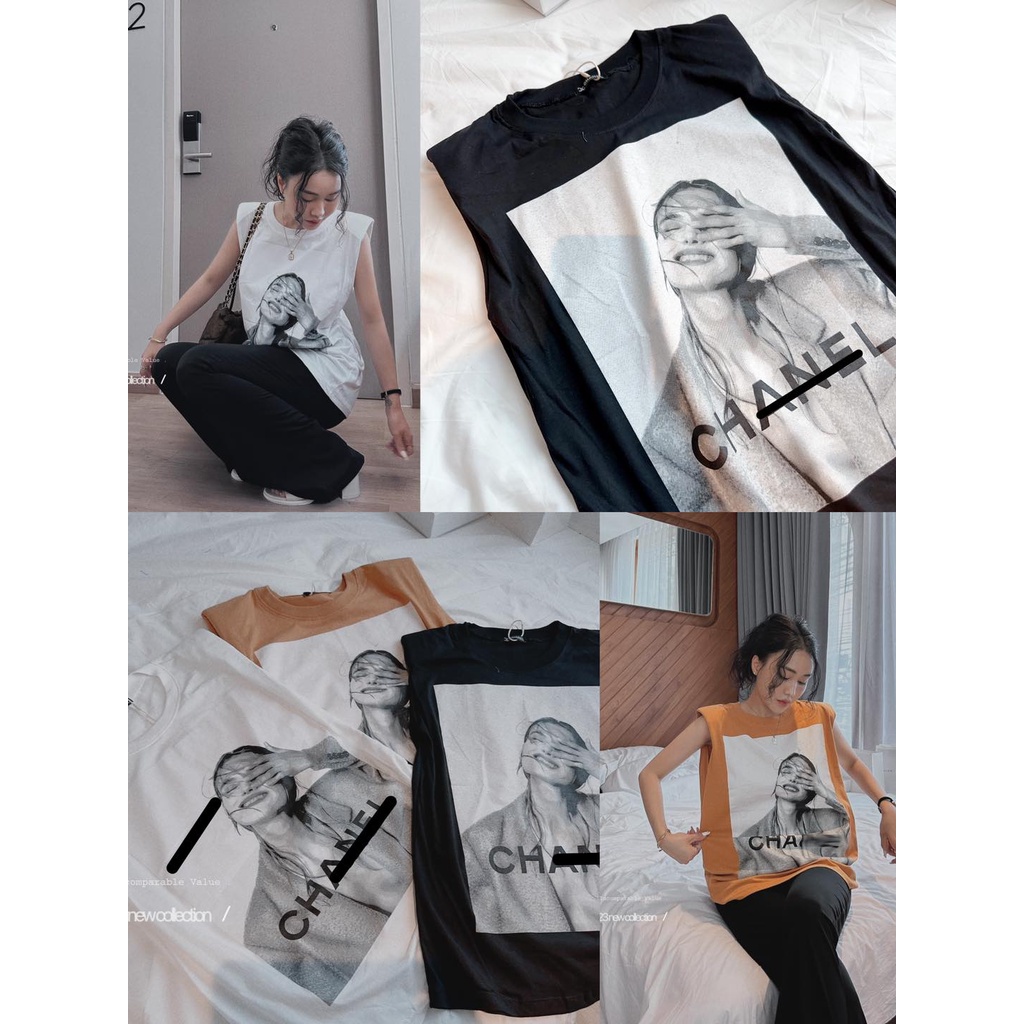 Áo thun Cha.ne.l cô gái đệm vai