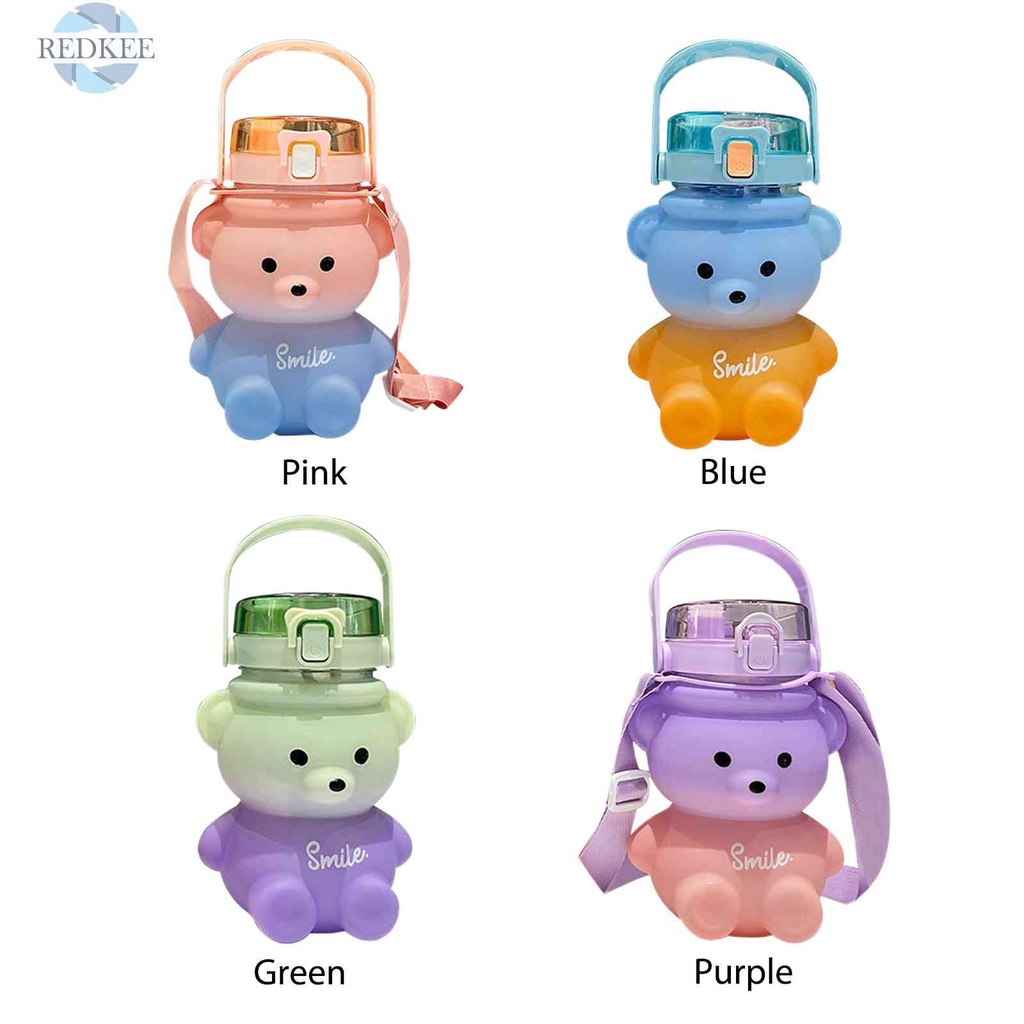 Cốc Uống Nước 1100ml Có Nắp Đậy Và Ống Hút Hình Gấu Dễ Thương