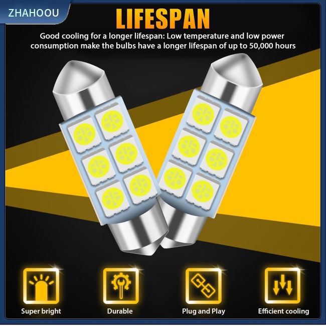 ☃Phụ Kiện Trang Trí Nhà Cửa Độc Đáo Sáng Tạo☃ Set 50 Bóng Đèn 36mm C5w 6 Smd 6000k Siêu Sáng Dành Cho Ô Tô
