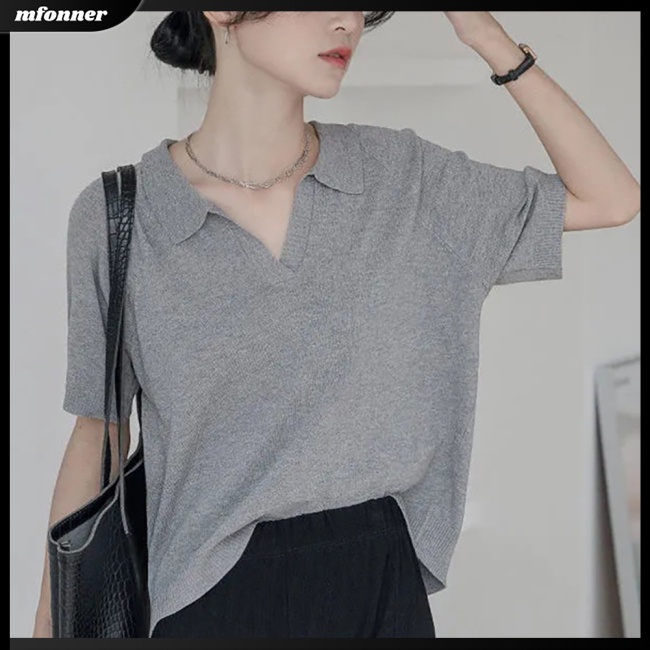 Áo Thun Nữ Tay Ngắn Dáng Rộng Màu Trơn Thời Trang Mùa Hè