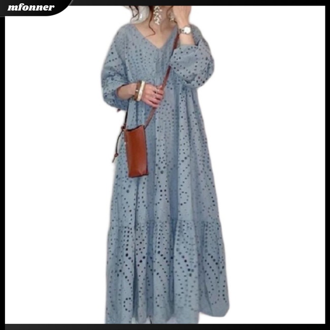 Đầm Dáng Chữ A Tay Phồng Cổ Chữ V Màu Sắc Ngọt Ngào Nữ Tính