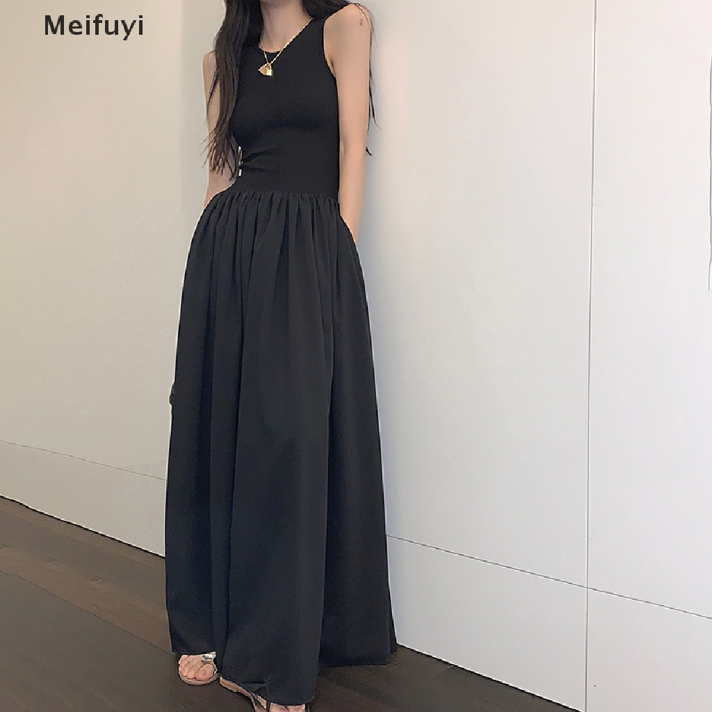 Đầm Chữ A Sát Nách Cổ Tròn Màu Trơn Thời Trang Hàn Quốc Cho Nữ