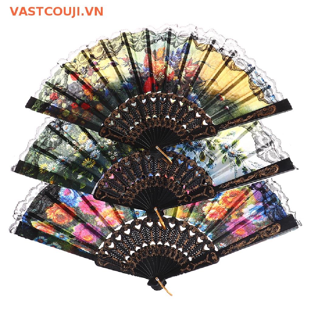 Quạt Xếp Bằng Lụa Phối Ren Phong Cách Trung Hoa