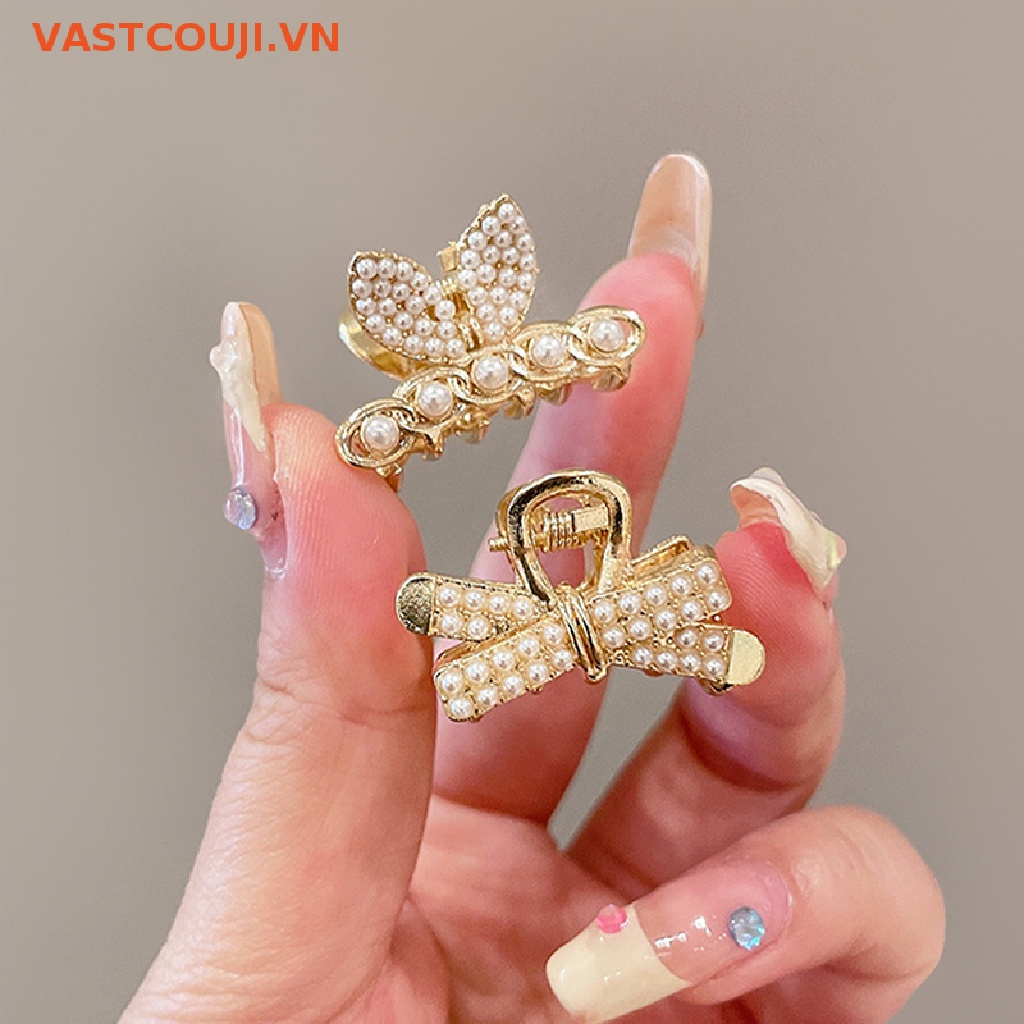 Kẹp Tóc Càng Cua Mini Đính Đá Ngọc Trai Phong Cách Retro Cho Nữ