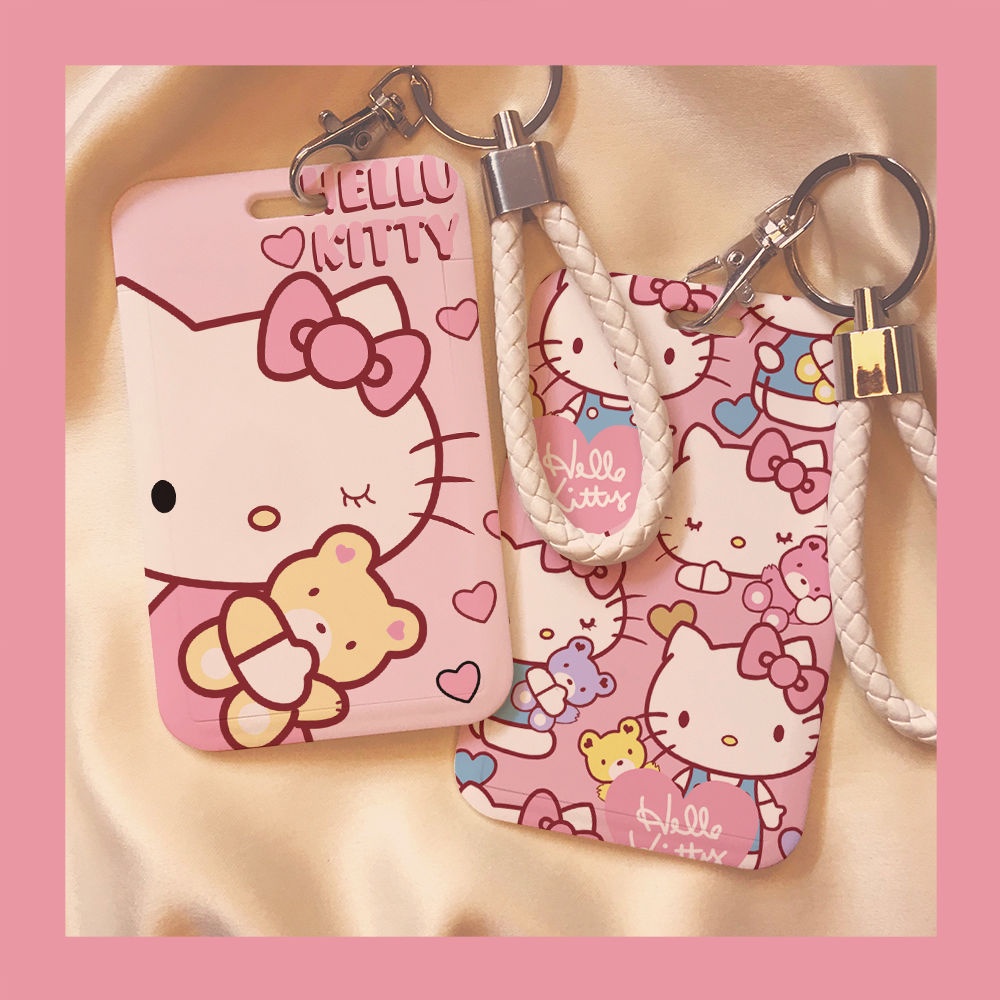 Vỏ Bọc Bảo Vệ Thẻ Tên Kèm Móc Khóa Hình Hello Kitty Dễ Thương