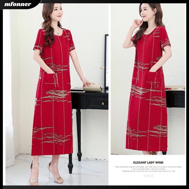 Đầm Lụa Lạnh Tay Ngắn In Họa Tiết Thời Trang Dành Cho Nữ