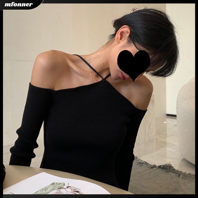 Áo Sweater Dệt Kim Trễ Vai Dài Tay Ôm Dáng Gợi Cảm Cho Nữ