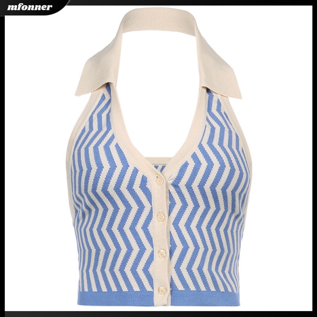 Áo Hai Dây Cổ Chữ V Khoét Sâu Họa Tiết Kẻ Sọc Màu Sắc Tương Phản Chất