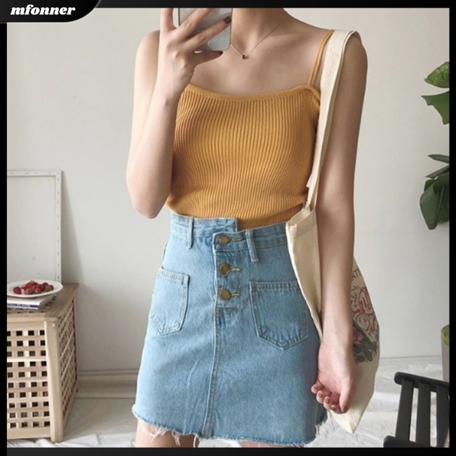 Áo Dệt Kim Hai Dây Ôm Dáng Gợi Cảm Cho Nữ