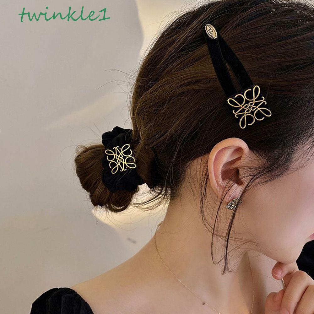 Dây Cột Tóc Scrunchies Mặt Vuông In Họa Tiết Chữ Phong Cách Hàn Quốc Cổ Điển Thời Trang