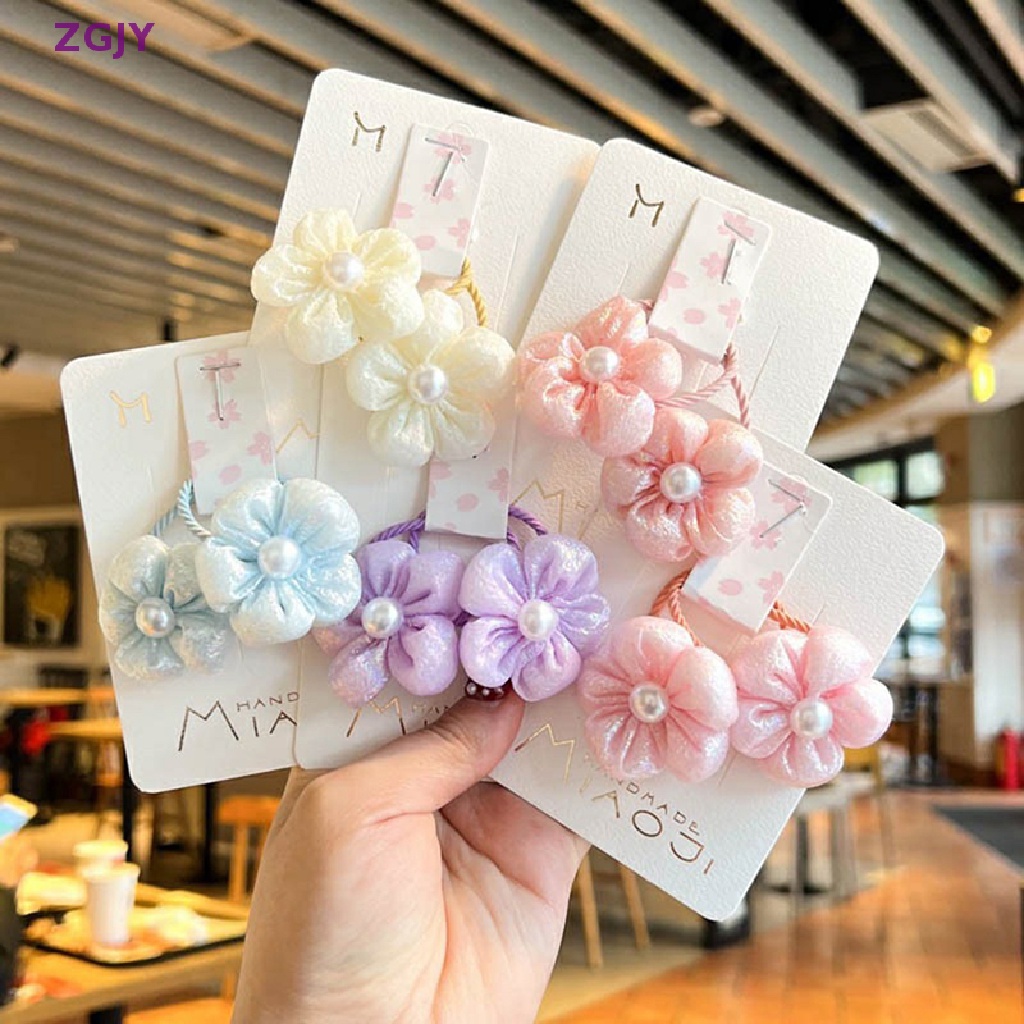 Bộ 2 Dây Cột Tóc Co Giãn Đính Hoa Màu Kẹo Ngọt Dành Cho Nữ Mới