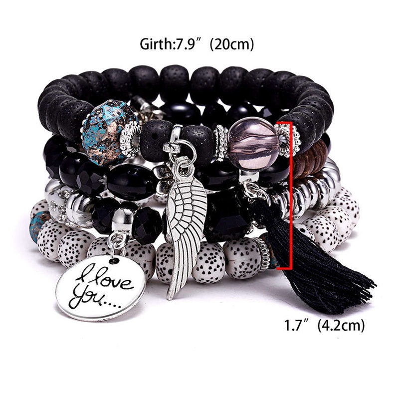 Bộ 4 Vòng Tay Da PU Đính Đá Pha Lê Phong Cách Cổ Điển Thời Trang Cho Nữ