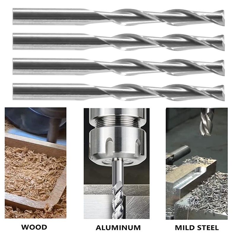 10x 1 '8 inch 3.175mm cacbua CNC đôi hai ống xoắn ốc Bits End Mill Bộ định tuyến 22mm