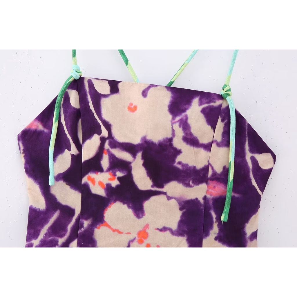 Đầm Vải Lanh In Hoa Phong Cách Âu Mỹ Thời Trang Xuân Hè Mới 2023 B3449