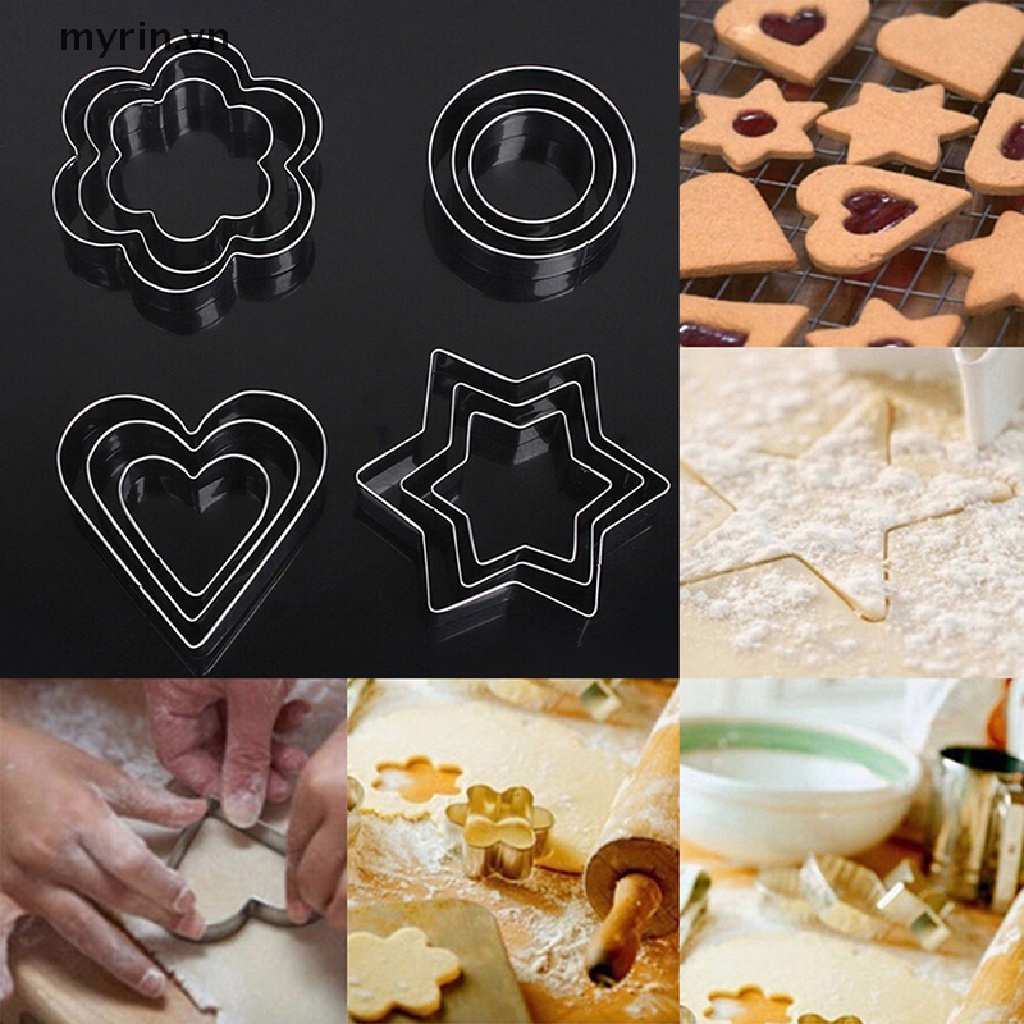 Set 12 Khuôn Cắt Bánh Quy Hình Tròn / Ngôi Sao / Trái Tim / Hoa Xinh Xắn