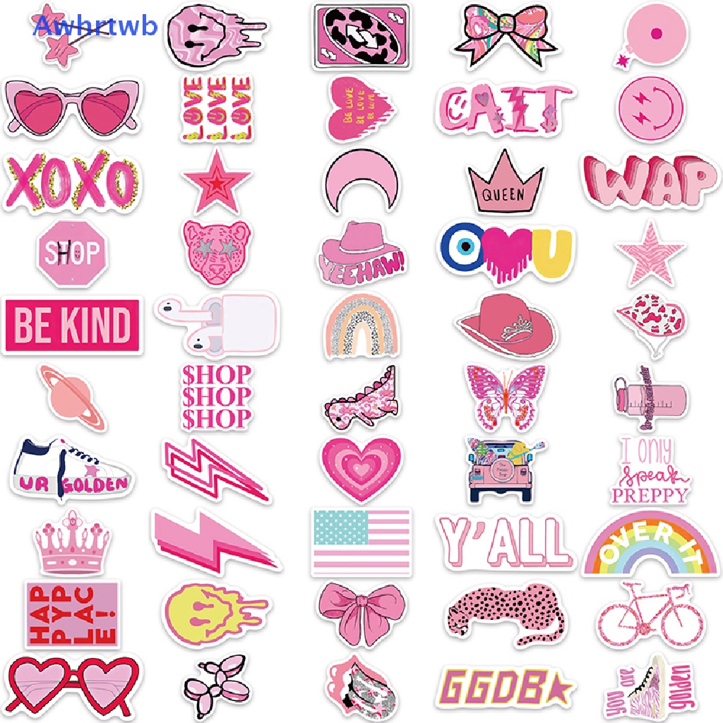 Set 100 Miếng Dán Hành Lý Màu Hồng Vẽ Hoạt Hình Graffiti Cho Nữ Mới