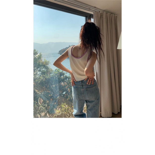 Áo Dệt Kim Sát Nách Dáng Ngắn In Họa Tiết Thời Trang Mùa Hè Phong Cách Hàn Quốc Cho Nữ