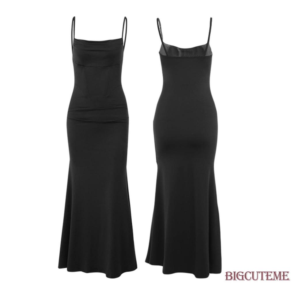 [] - Đầm Hai Dây Dáng Dài Hở Lưng Ôm Dáng Màu Trơn Thời Trang Mùa Hè Cho Nữ