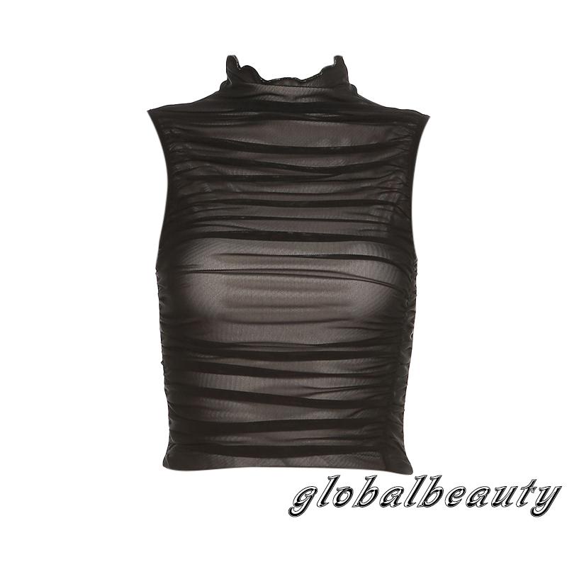 Áo Croptop Sát Nách Cổ Cao Xuyên Thấu Màu Sắc Thời Trang Mùa Hè Cho Nữ