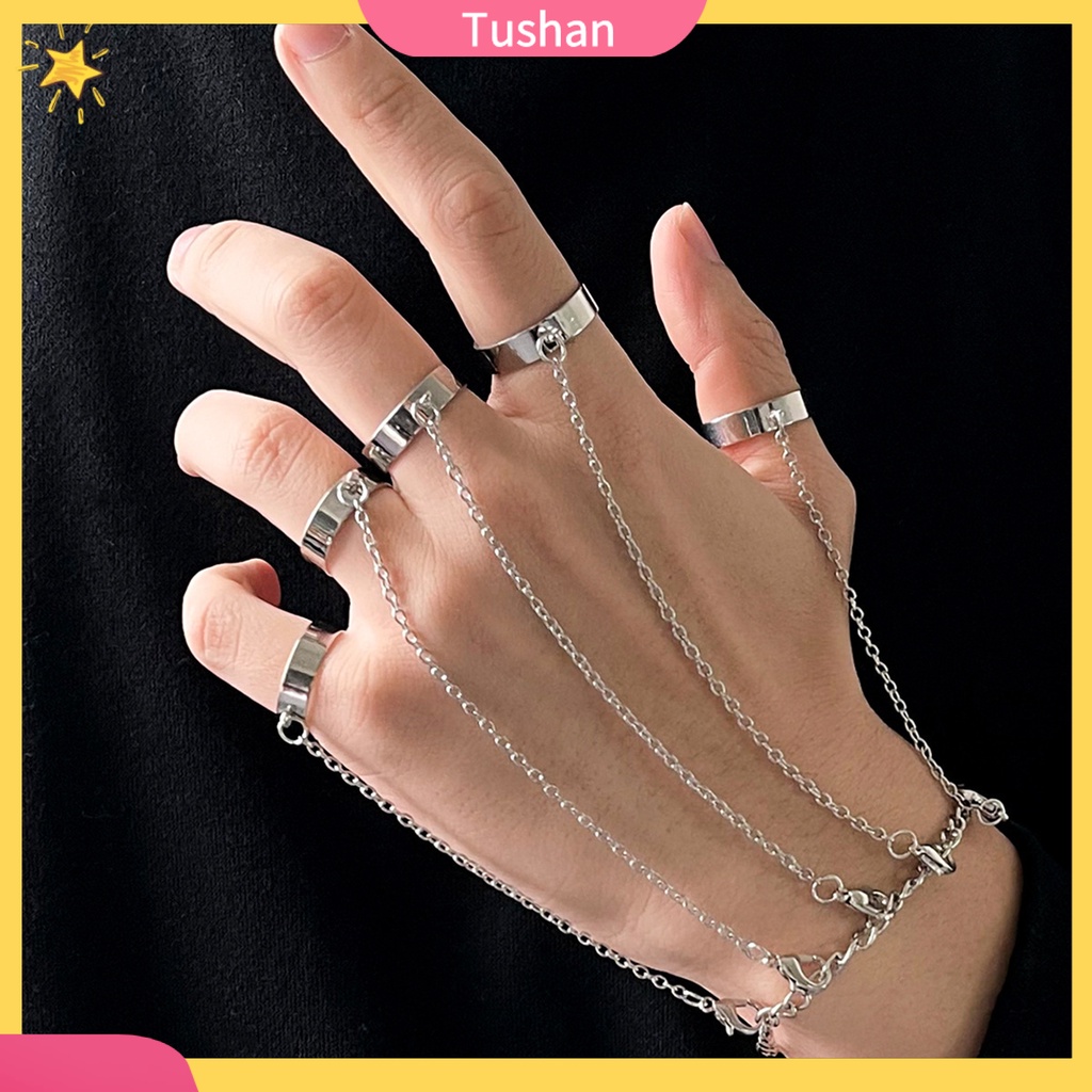 Vòng Tay Kèm Nhẫn Dạng Mở Phong Cách Punk Cá Tính Cho Nam Và Nữ