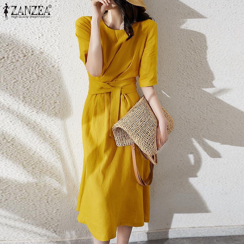 Đầm xếp ly ZANZEA tay ngắn thanh lịch hợp thời trang cho nữ