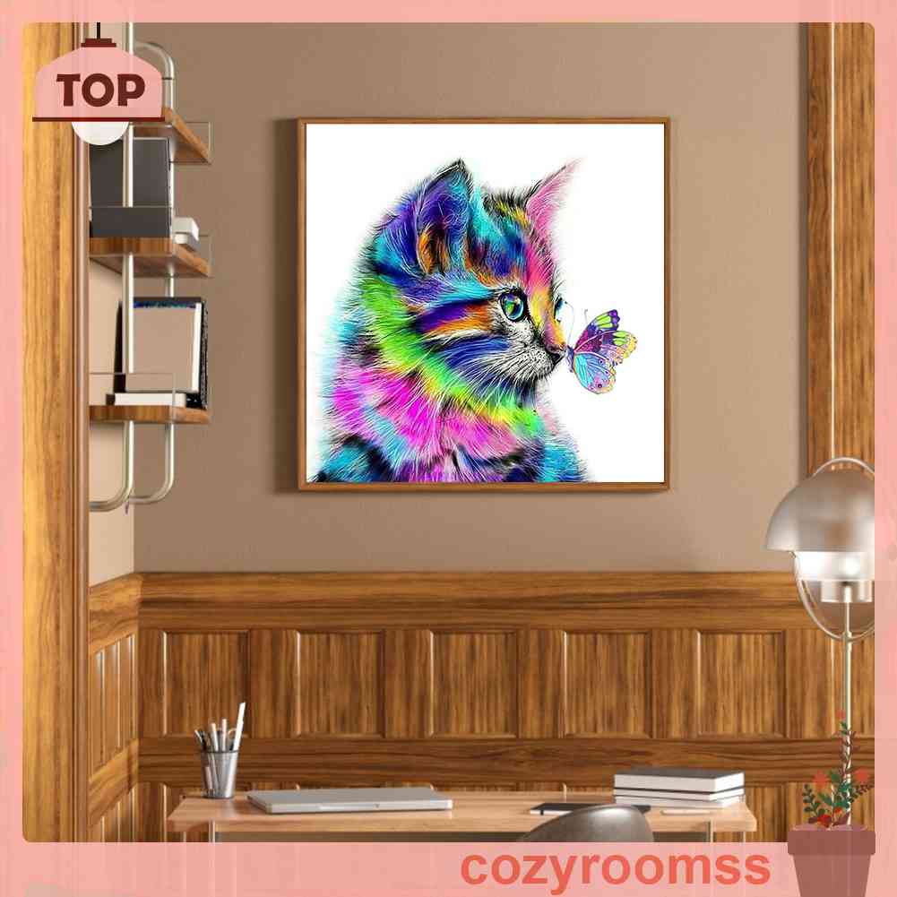 Tranh Đính Đá 5D Tự Làm Hình Mèo Nhiều Màu Sắc