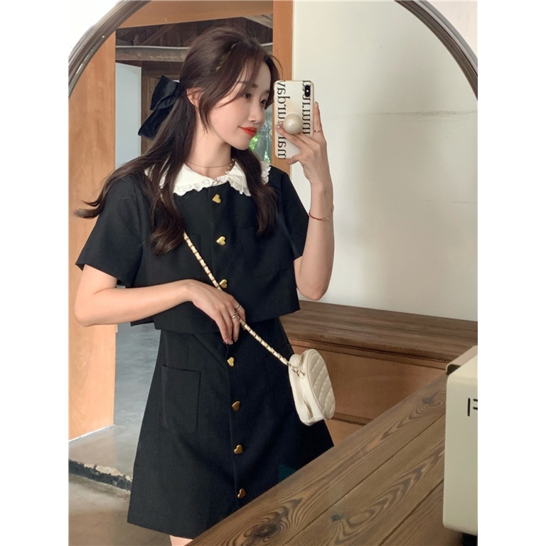 Đầm Ngắn Giả Hai Mảnh Thời Trang Mùa Hè Đơn Giản Thanh Lịch Đen