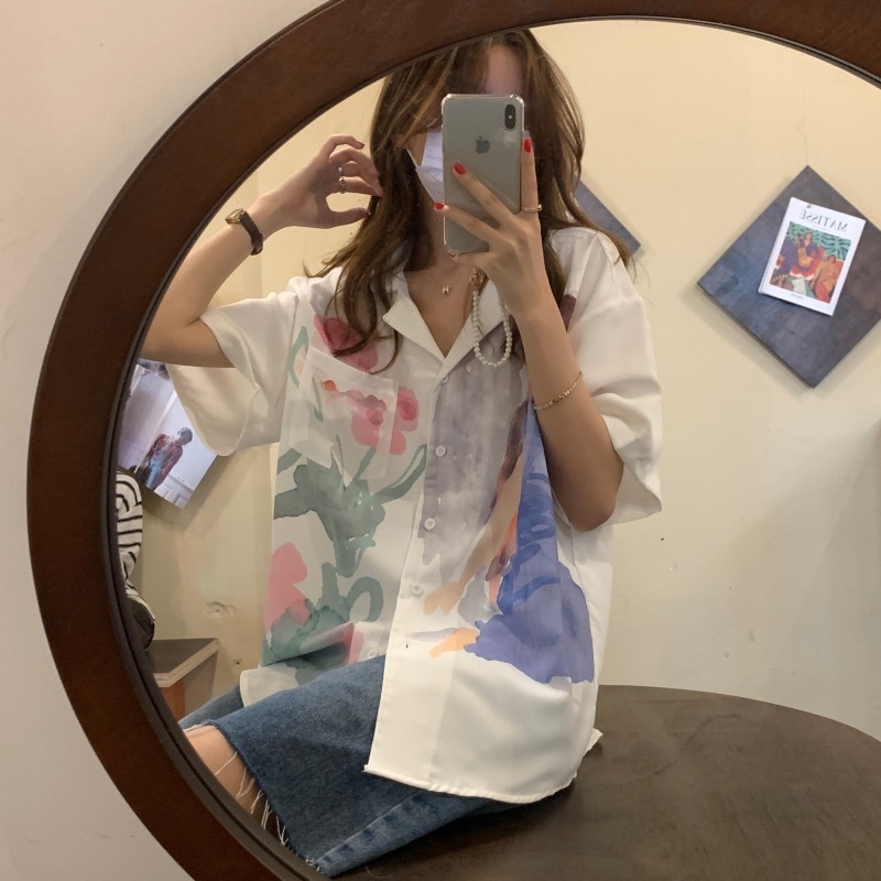 Áo Sơ Mi Tay Ngắn Dáng Rộng In Họa Tiết Thời Trang Cho Nữ