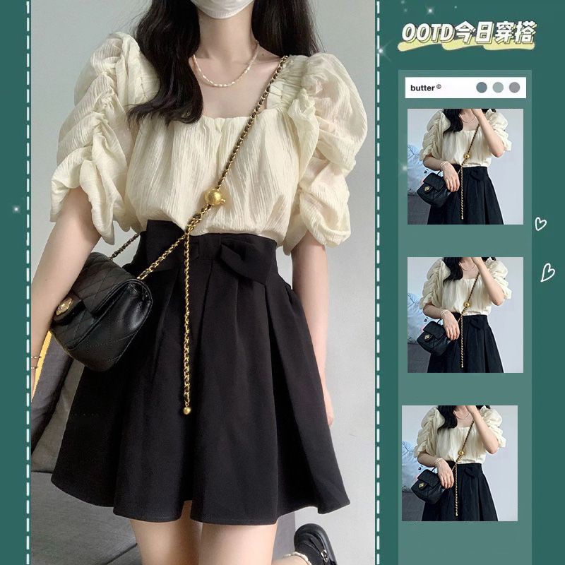 Set Áo Thun Ngắn Tay + Chân Váy Lưng Cao Thời Trang Dành Cho Nữ