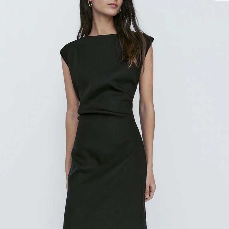 Đầm Vải Lanh Không Tay Xếp Ly Thời Trang Mùa Hè Hàng Mới 06676100800