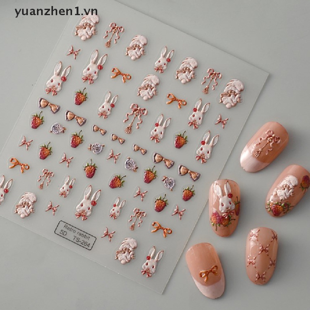 Miếng Dán Trang Trí Móng Tay 5D Hình Thỏ Đáng Yêu